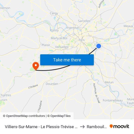 Villiers-Sur-Marne - Le Plessis-Trévise RER to Rambouillet map