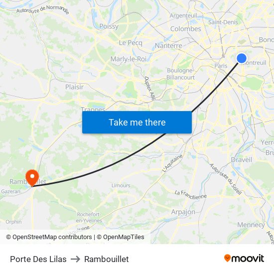 Porte Des Lilas to Rambouillet map
