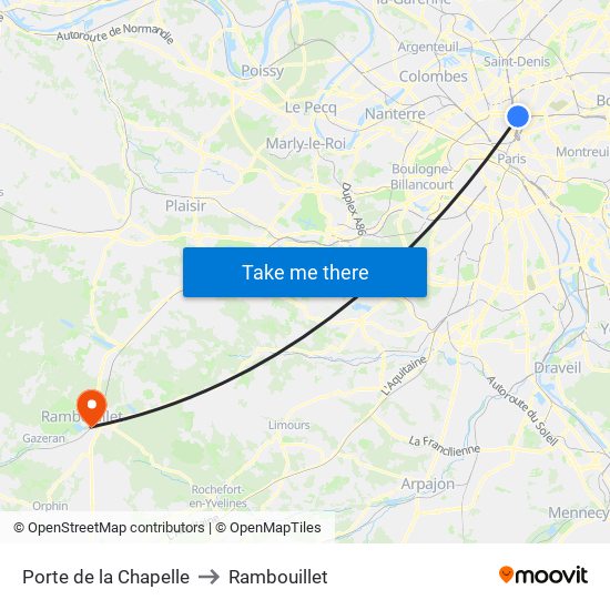 Porte de la Chapelle to Rambouillet map