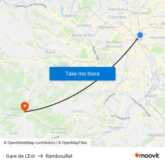 Gare de L'Est to Rambouillet map
