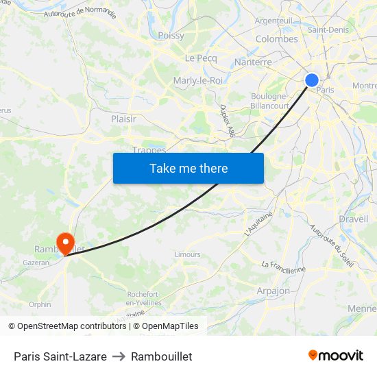 Paris Saint-Lazare to Rambouillet map