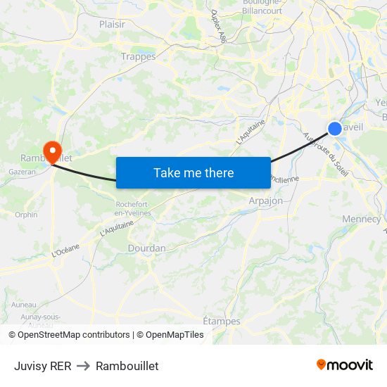 Juvisy RER to Rambouillet map