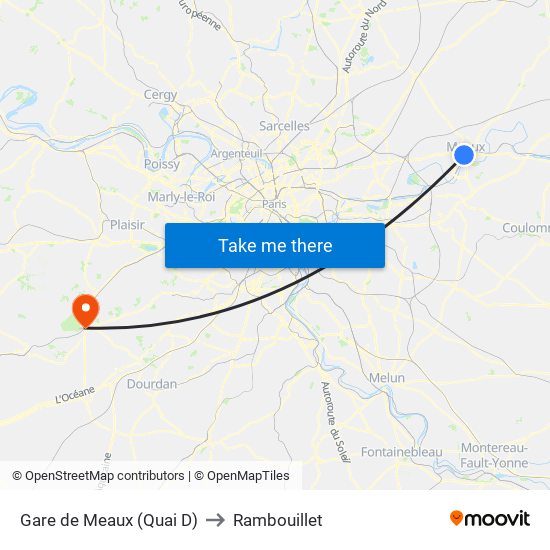 Gare de Meaux (Quai D) to Rambouillet map