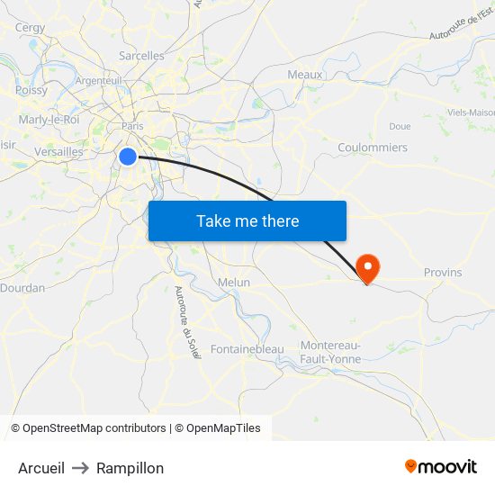 Arcueil to Rampillon map