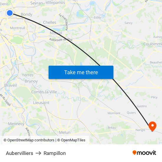 Aubervilliers to Rampillon map