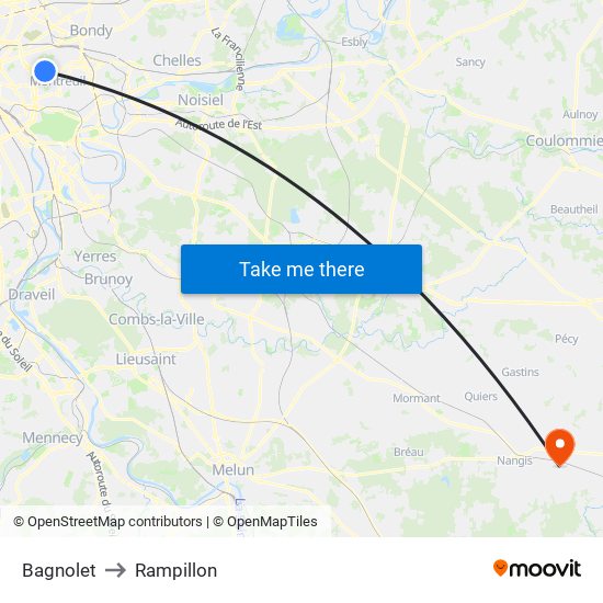 Bagnolet to Rampillon map