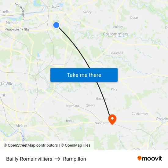 Bailly-Romainvilliers to Rampillon map