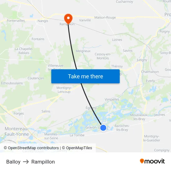 Balloy to Rampillon map