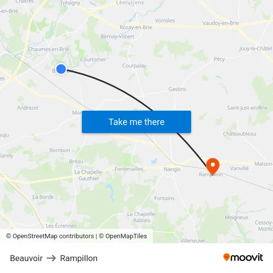 Beauvoir to Rampillon map