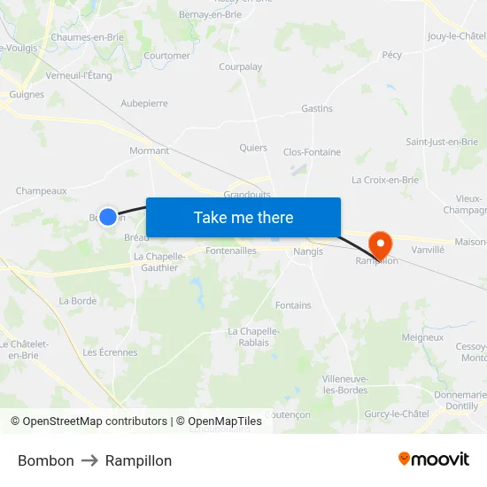 Bombon to Rampillon map