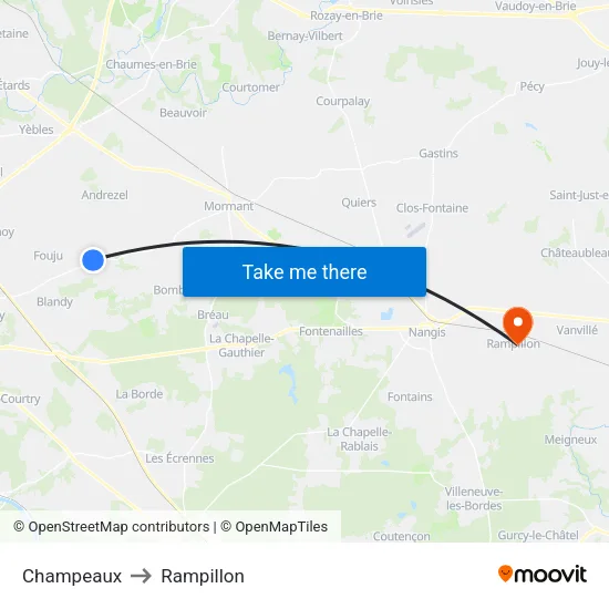Champeaux to Rampillon map