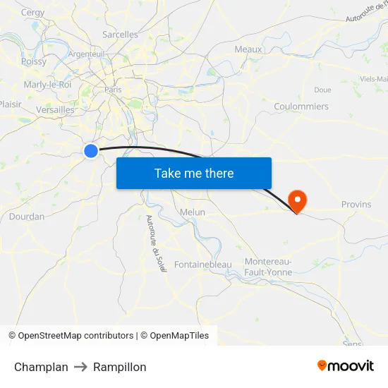 Champlan to Rampillon map