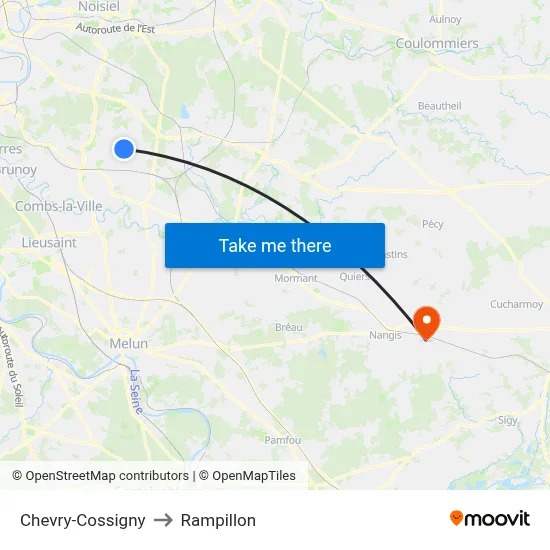 Chevry-Cossigny to Rampillon map
