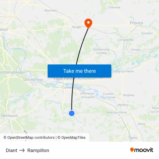 Diant to Rampillon map