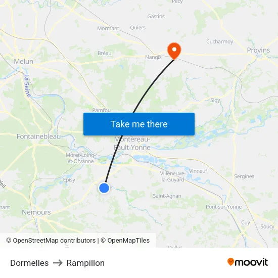 Dormelles to Rampillon map