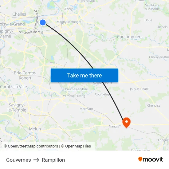 Gouvernes to Rampillon map