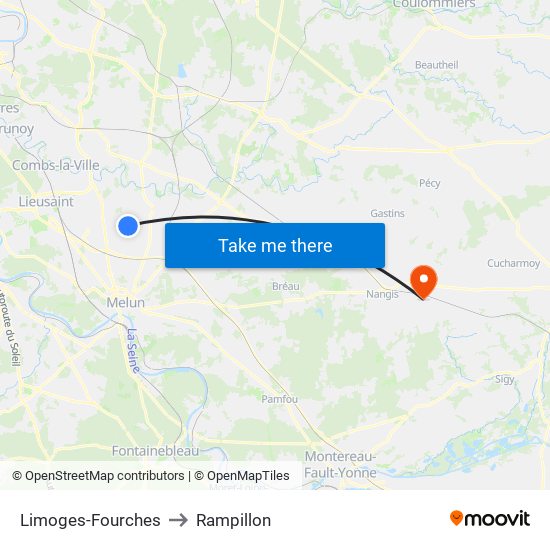 Limoges-Fourches to Rampillon map