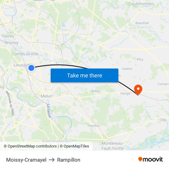 Moissy-Cramayel to Rampillon map