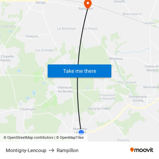 Montigny-Lencoup to Rampillon map