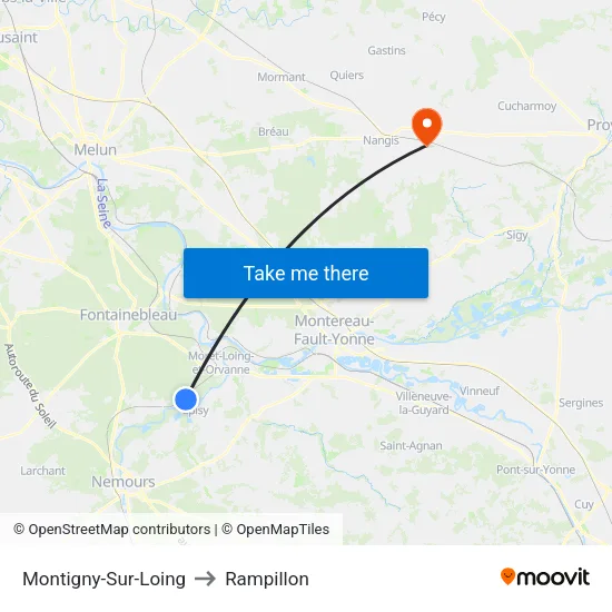 Montigny-Sur-Loing to Rampillon map