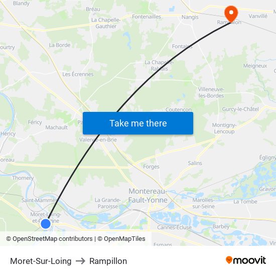 Moret-Sur-Loing to Rampillon map