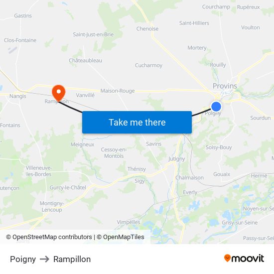 Poigny to Rampillon map