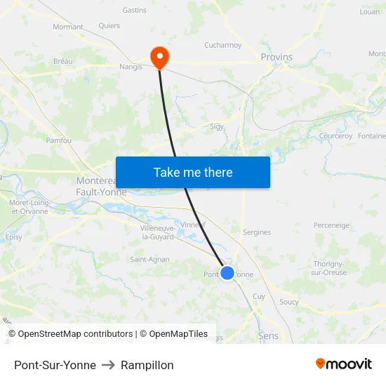 Pont-Sur-Yonne to Rampillon map