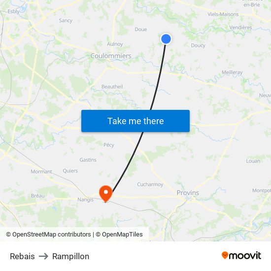 Rebais to Rampillon map