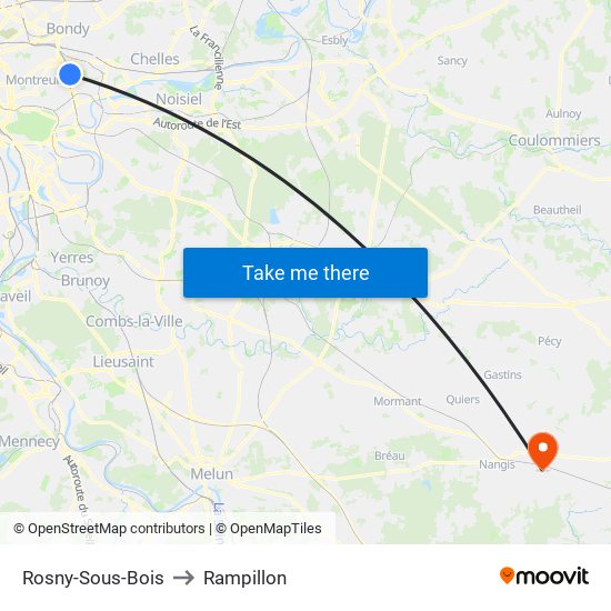 Rosny-Sous-Bois to Rampillon map
