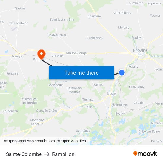 Sainte-Colombe to Rampillon map
