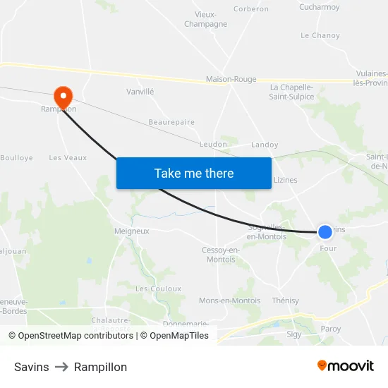 Savins to Rampillon map