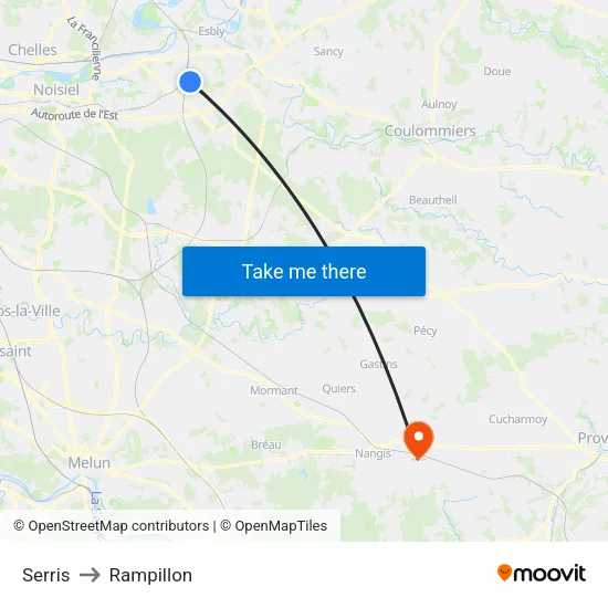 Serris to Rampillon map