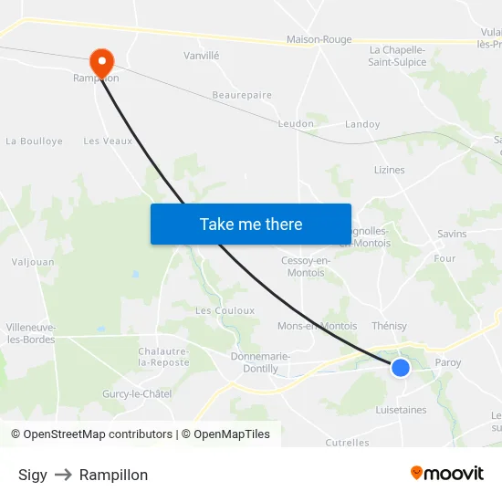 Sigy to Rampillon map