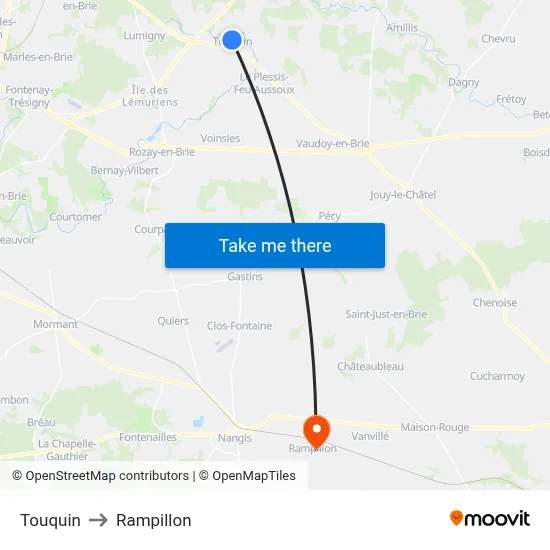 Touquin to Rampillon map