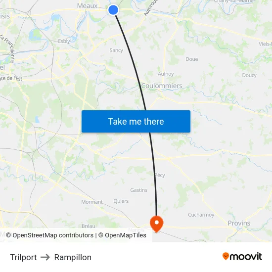 Trilport to Rampillon map