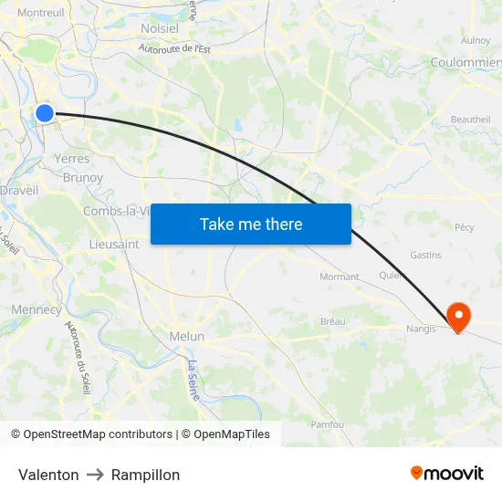 Valenton to Rampillon map
