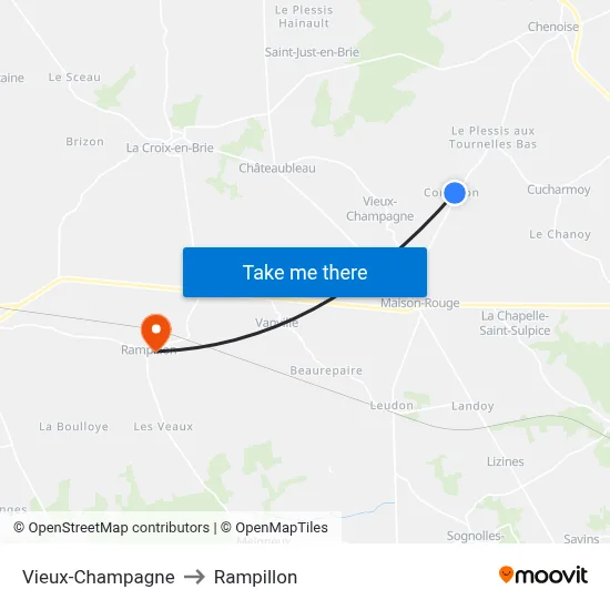 Vieux-Champagne to Rampillon map