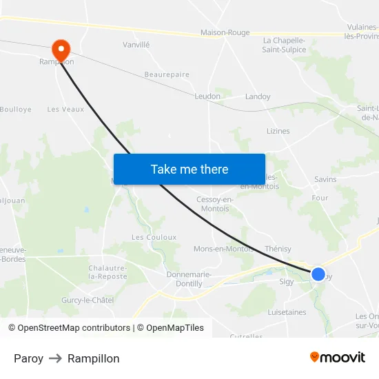 Paroy to Rampillon map