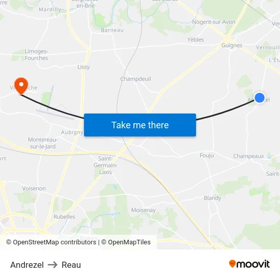 Andrezel to Reau map