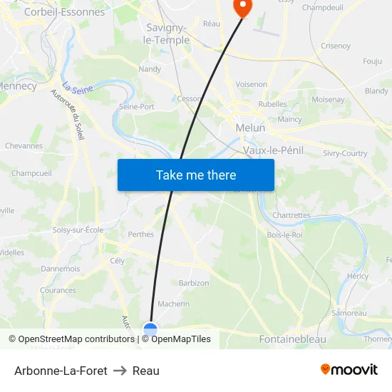 Arbonne-La-Foret to Reau map