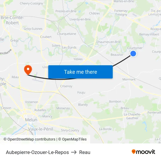 Aubepierre-Ozouer-Le-Repos to Reau map
