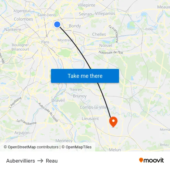 Aubervilliers to Reau map