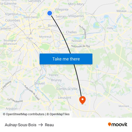 Aulnay-Sous-Bois to Reau map