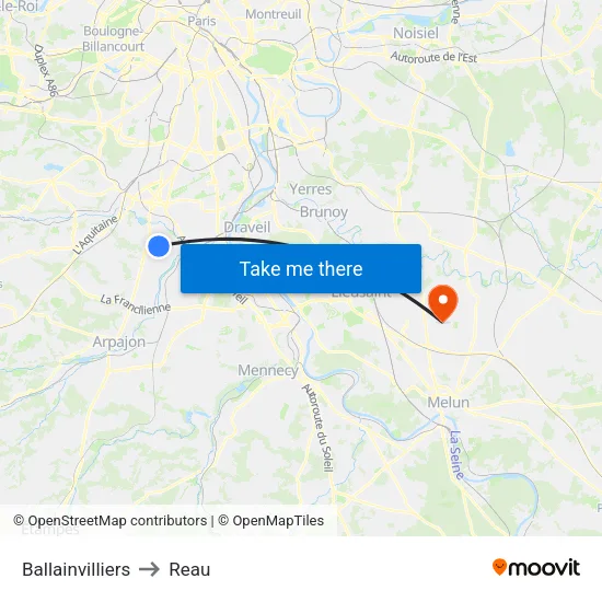 Ballainvilliers to Reau map