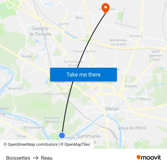 Boissettes to Reau map