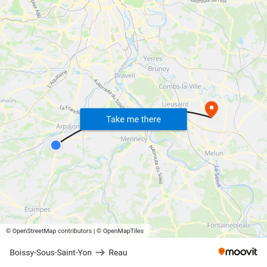 Boissy-Sous-Saint-Yon to Reau map