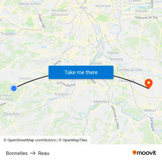 Bonnelles to Reau map