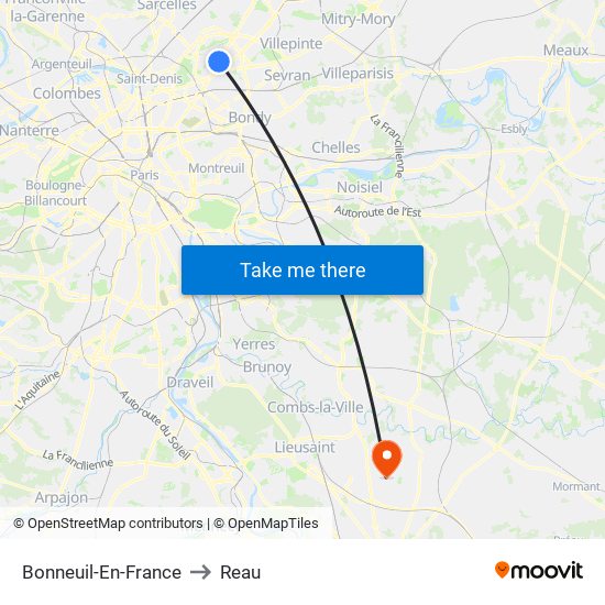 Bonneuil-En-France to Reau map