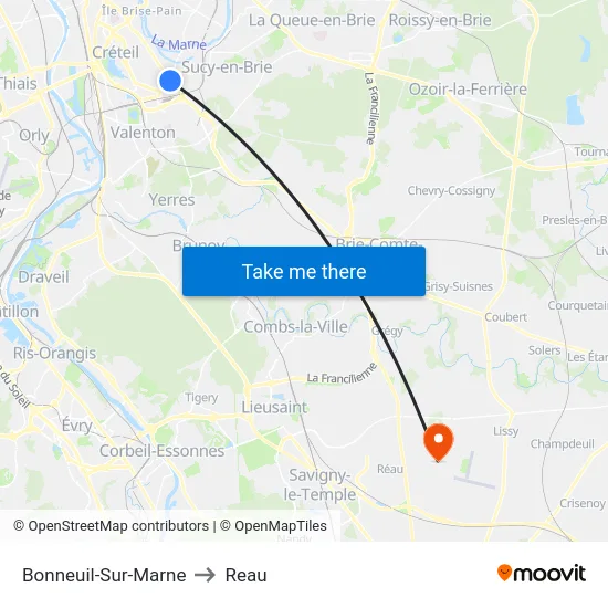 Bonneuil-Sur-Marne to Reau map