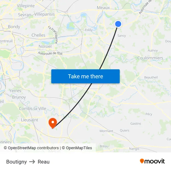 Boutigny to Reau map